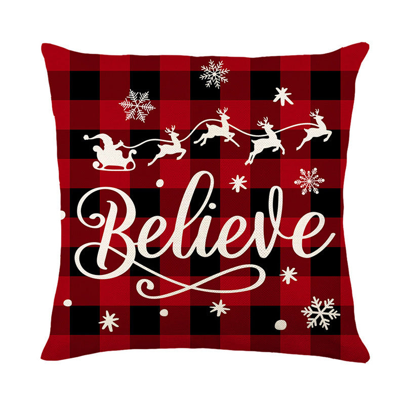 Wholesale Christmas red and black plaid linen print pillowcase